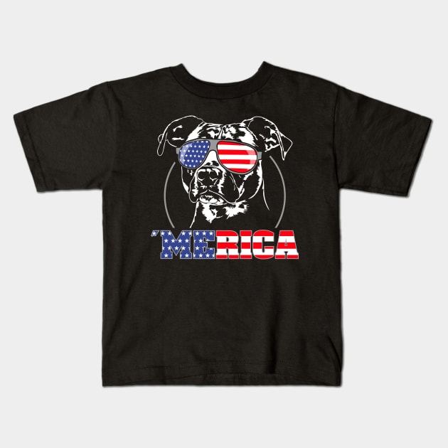 Proud Patriotic Merica Pitbull American Flag sunglasses Kids T-Shirt by wilsigns